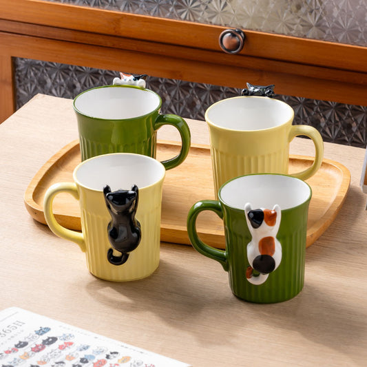 3D Cat Ceramic Mug- Cute Relief Design Coffee Cup for Cat Lovers